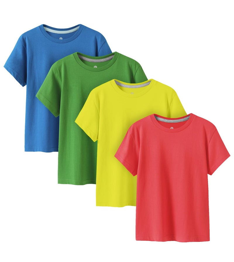 LAPASA Kids T-Shirts Short Sleeve (4 Pack) 100% Cotton Plain Top Tees Boy & Girl Crew Neck Unisex Toddler Children Multicolor Tie Dye Summer K01 9-10Y Red+Yellow+Green+Blue - Image 1